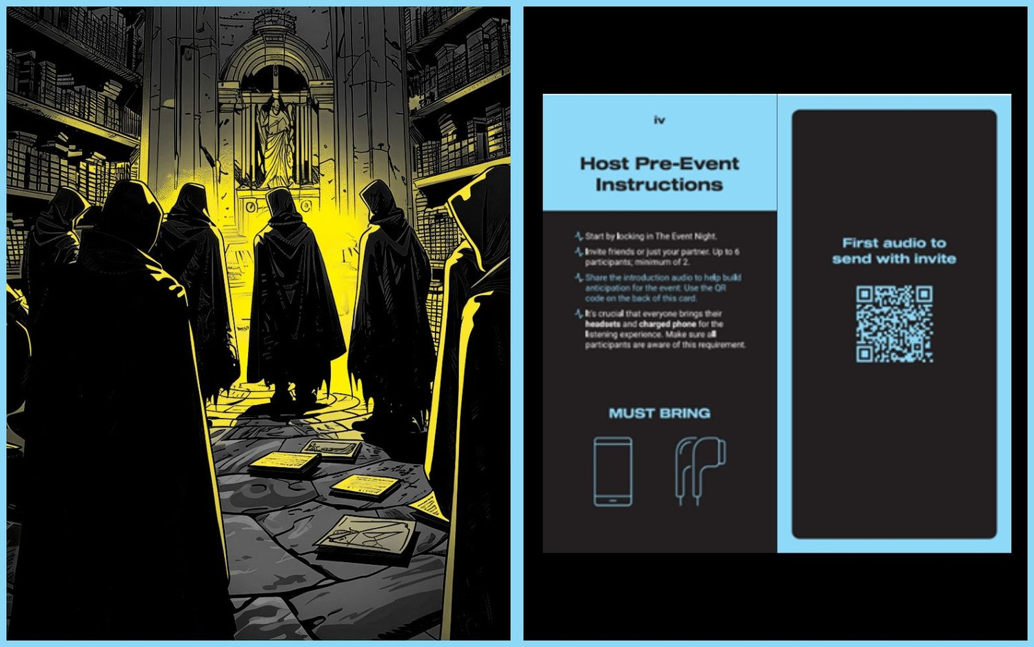 A cloaked figure approaches a glowing table — setting the scene for an immersive storytelling card game about emotional truth and hidden depth.
