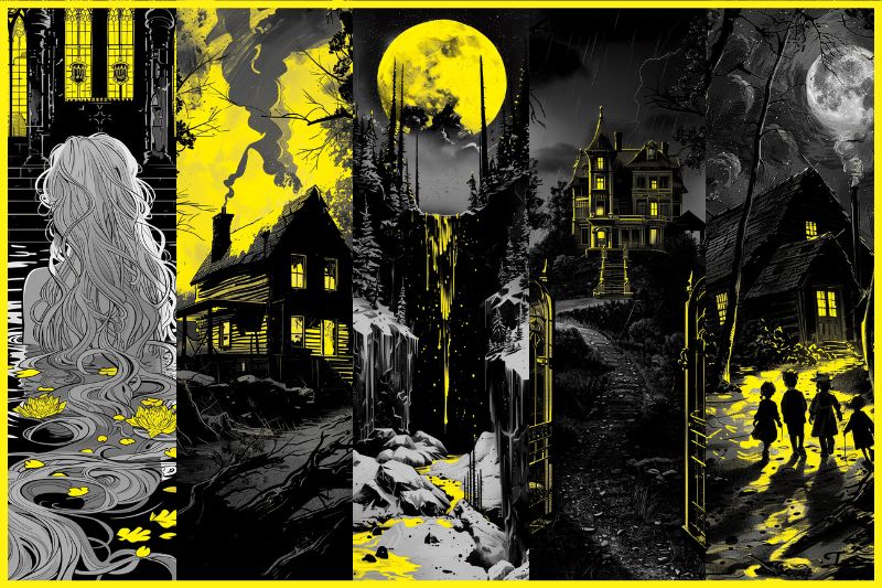 Dark artistic collage representing the six immersive audio stories — a journey into the shadow self and connection.